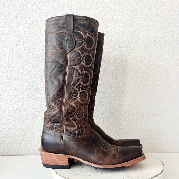 Rod Patrick Womens Cowboy Boots 10.5 A Brown Perro Loco Leather Blunt Toe Tall - Picture 2 of 13